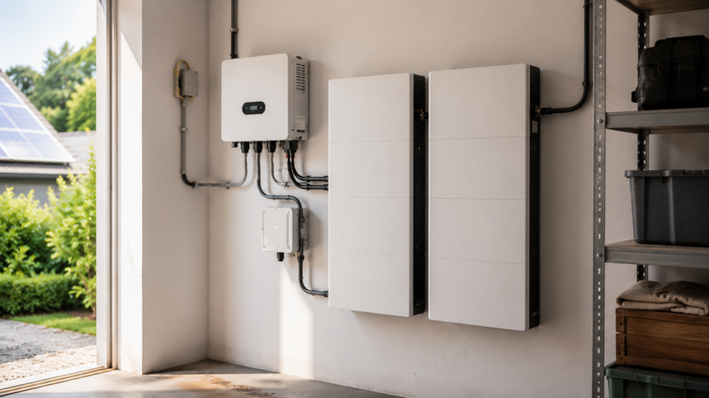 Inverter e batterie di accumulo per impianto fotovoltaico installati in garage